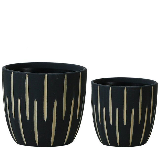 Planter Black with Beige Stripes (132506)