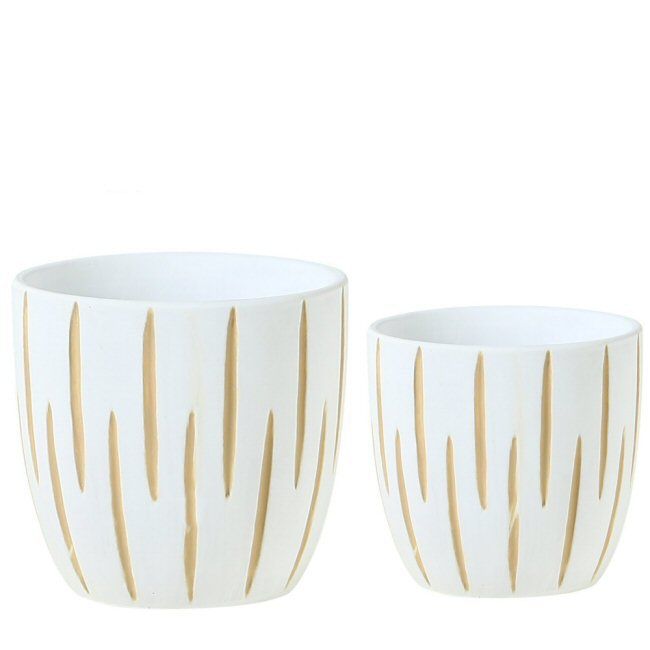 Planter White with Beige Stripes (132507)