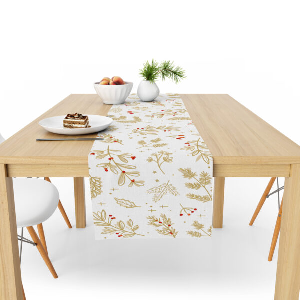 Table Runner (Mock Linen Extra Width) - Christmas Golden Pine Needles