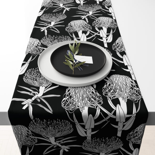 Table Runner (Mock Linen Extra Width) - Protea Black Pincushion