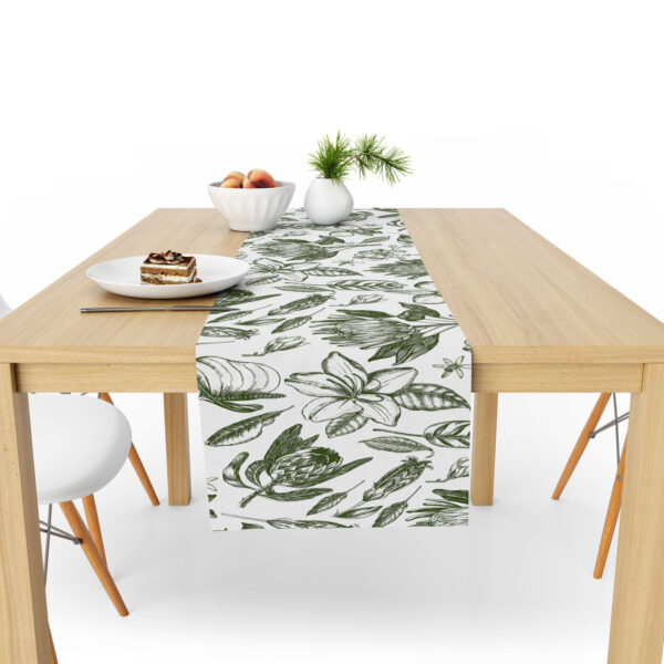 Table Runner (Mock Linen Extra Width) - Protea Sketch Green