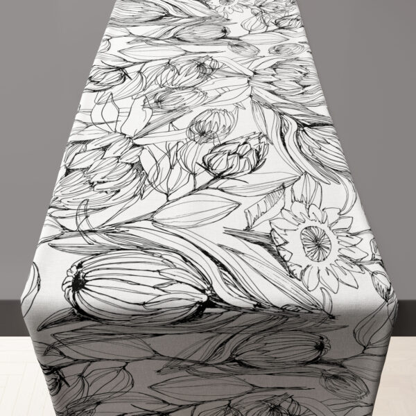 Table Runner (Mock Linen Extra Width) - Protea Sketch White