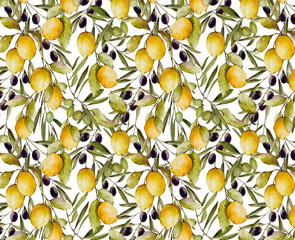 Tablecloth (Mock Linen) - Lemons & Olives