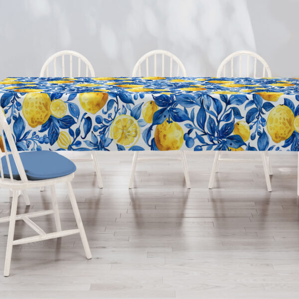 Tablecloth (Mock Linen) - Lemons Blues