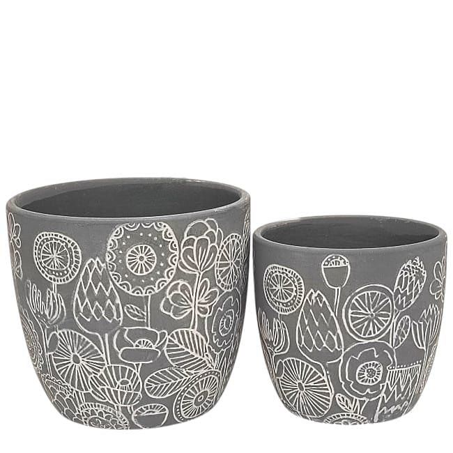 Planter Grey with Flowers (132541)
