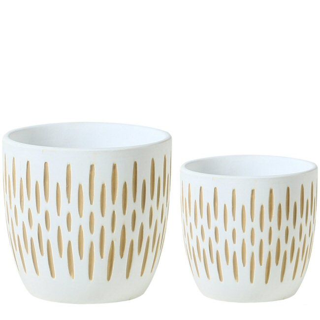 Planter White with Beige Stripes (132509)