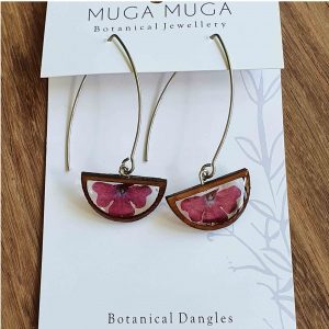 Muga Muga Dangle Earrings - Half Circle Long Hoop Pink