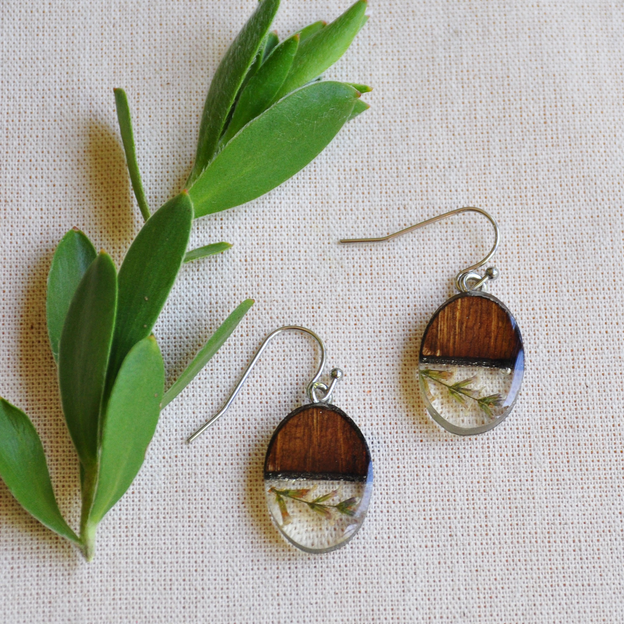 Muga Muga Dangle Earrings - Halfie Oval Lemon Verbena