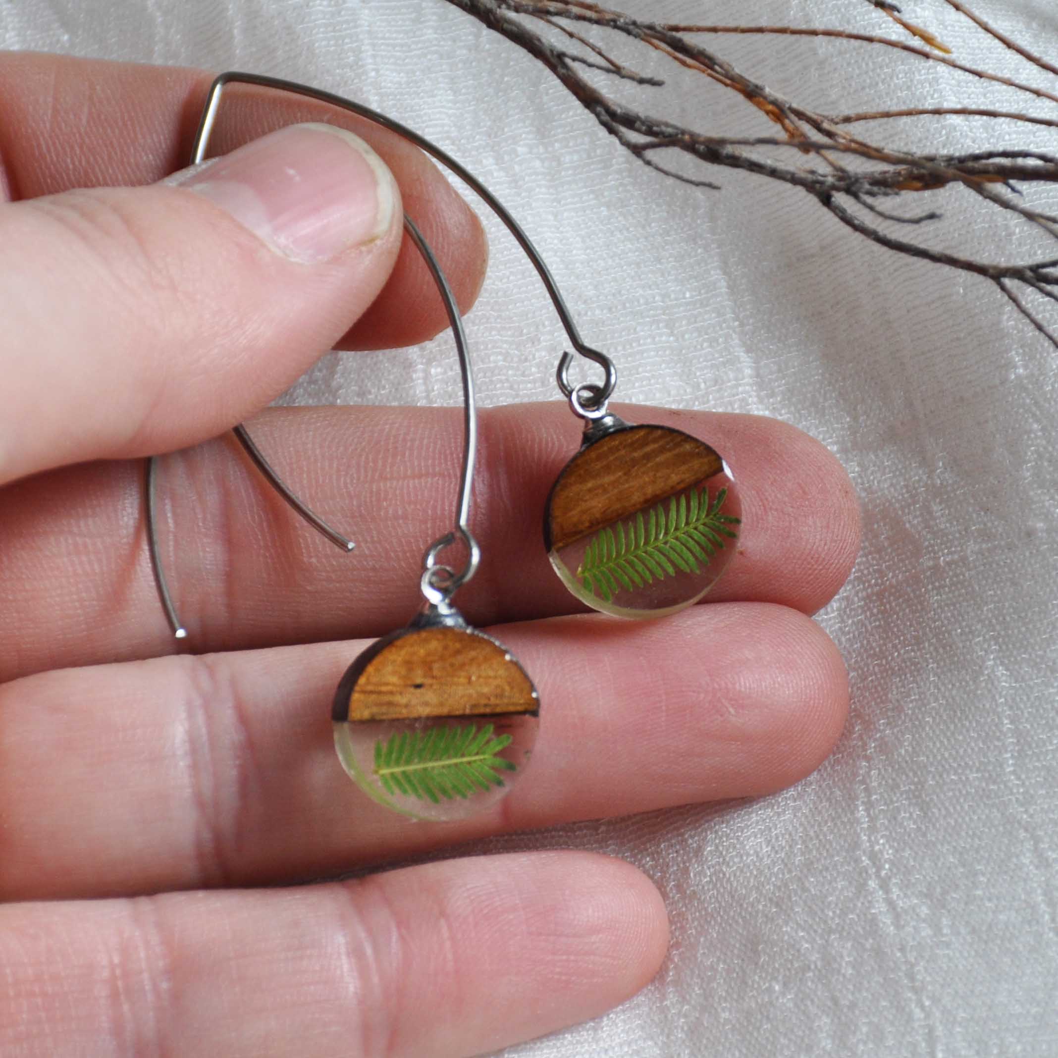 Muga Muga Dangle Earrings - Halfie Teakwood Thorn Leaf