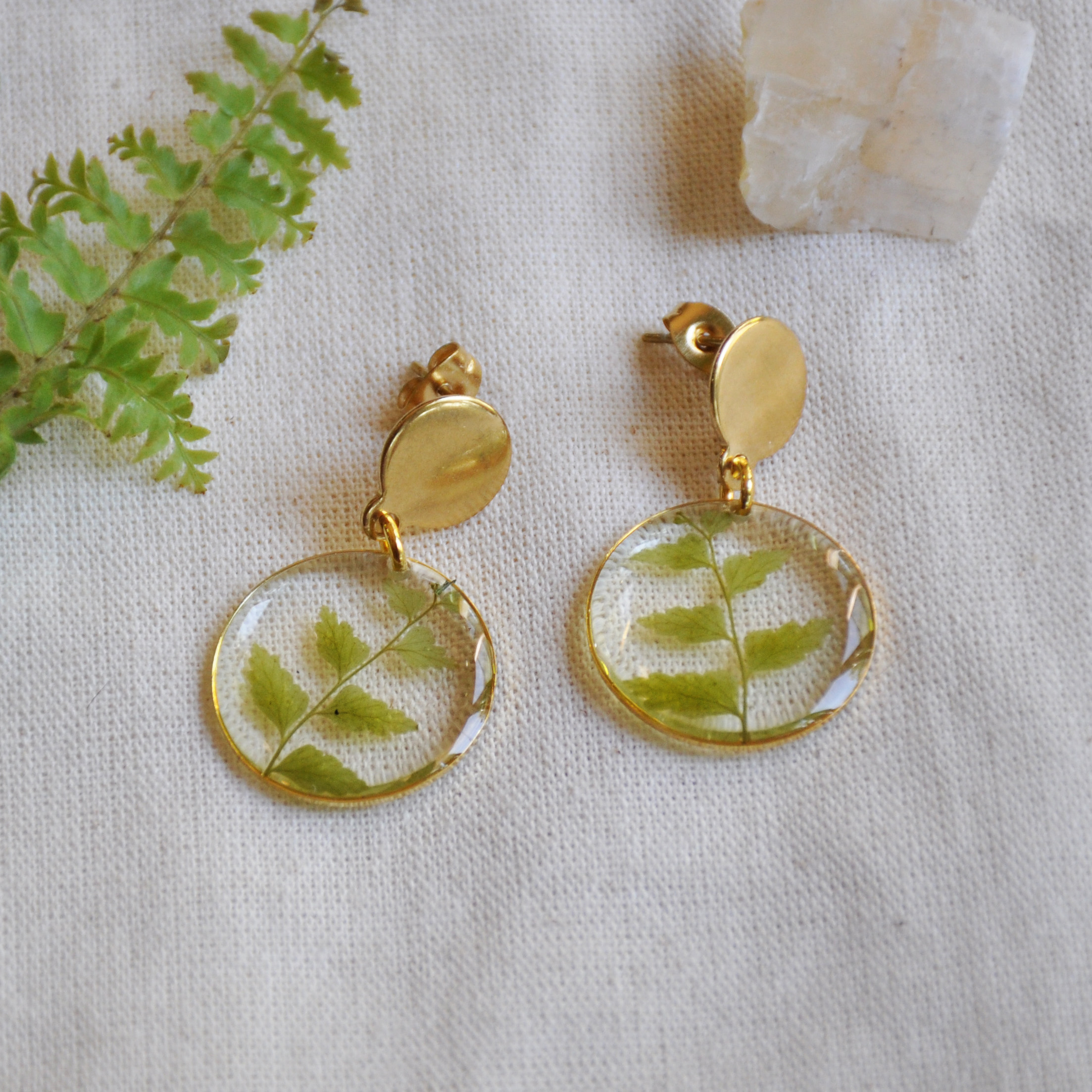 Muga Muga Dangle Earrings - Metal Large Fern Leaf