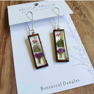 Muga Muga Dangle Earrings - Rectangle Floral Pink