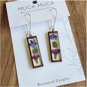 Muga Muga Dangle Earrings - Rectangle Floral Purple