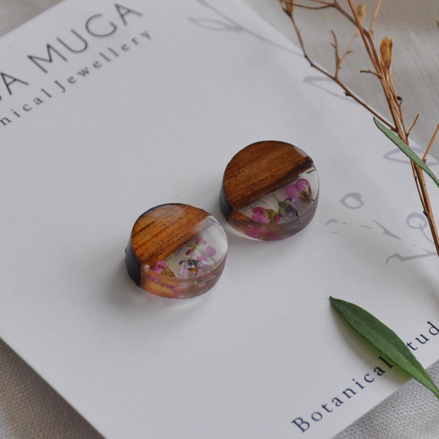 Muga Muga Studs - Halfie Teakwood Dainty Flowers
