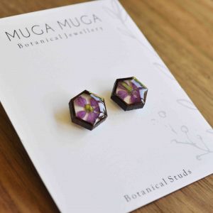 Muga Muga Studs - Octagon Magenta Flower